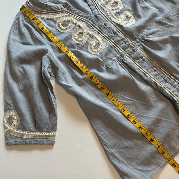 Avenue Soutache Top Womens Size 14-16 Blue Gray & Cream Boho Button Blouse - Picture 7 of 7